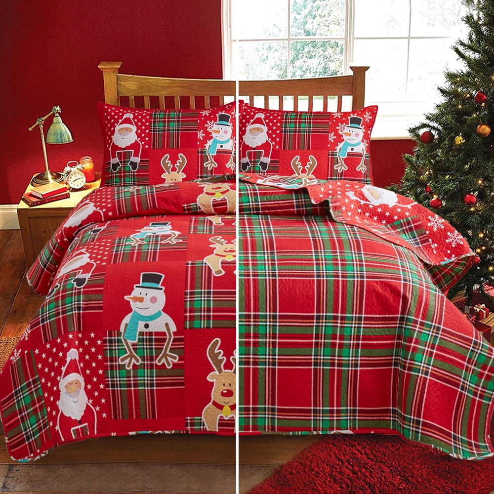 Green Essen Christmas Quilt Sets King Size Reindeer Bedding Set Lovely