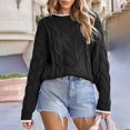 thumbnail image 4 of VISALY Pullover Crewneck Sweatshirt Ribbed Long Sleeve Tops Trendy Sweater Tops Fall Chunky Cable Knit Pullover Sweaters Thick Sweatshirts Business Casual Sweaters Casual Sweatshirt Black L, 4 of 7
