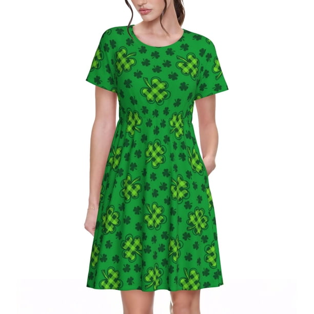 Disketp St Patrick's Day5 para Vestido de Manga Corta para Mujeres, Vestidos de Verano para Mujeres, Casual y Holgado para la Playa