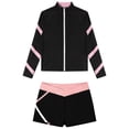 thumbnail image 3 of CHICTRY Kids Girls Zippered Sports Gym Suit Long Sleeve Shiny Rhinestone Snowflake Sweatshirt with Shorts Tracksuit Pink 6, 3 of 5