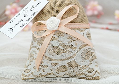 Indkøbscenter Prisnedsættelse vegne 20 Wedding Favor Bags Rustic Small Burlap Bags Lace With Personalized Tags  Party Favor Drawstring Pouches 4"x6.5" inches - Walmart.com