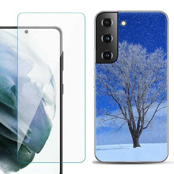 Slim-Fit TPU Fashion Phone Case for Samsung Galaxy S22 5G, with Tempered Glass Screen Protector, by OneToughShield ® - Snowing Tree