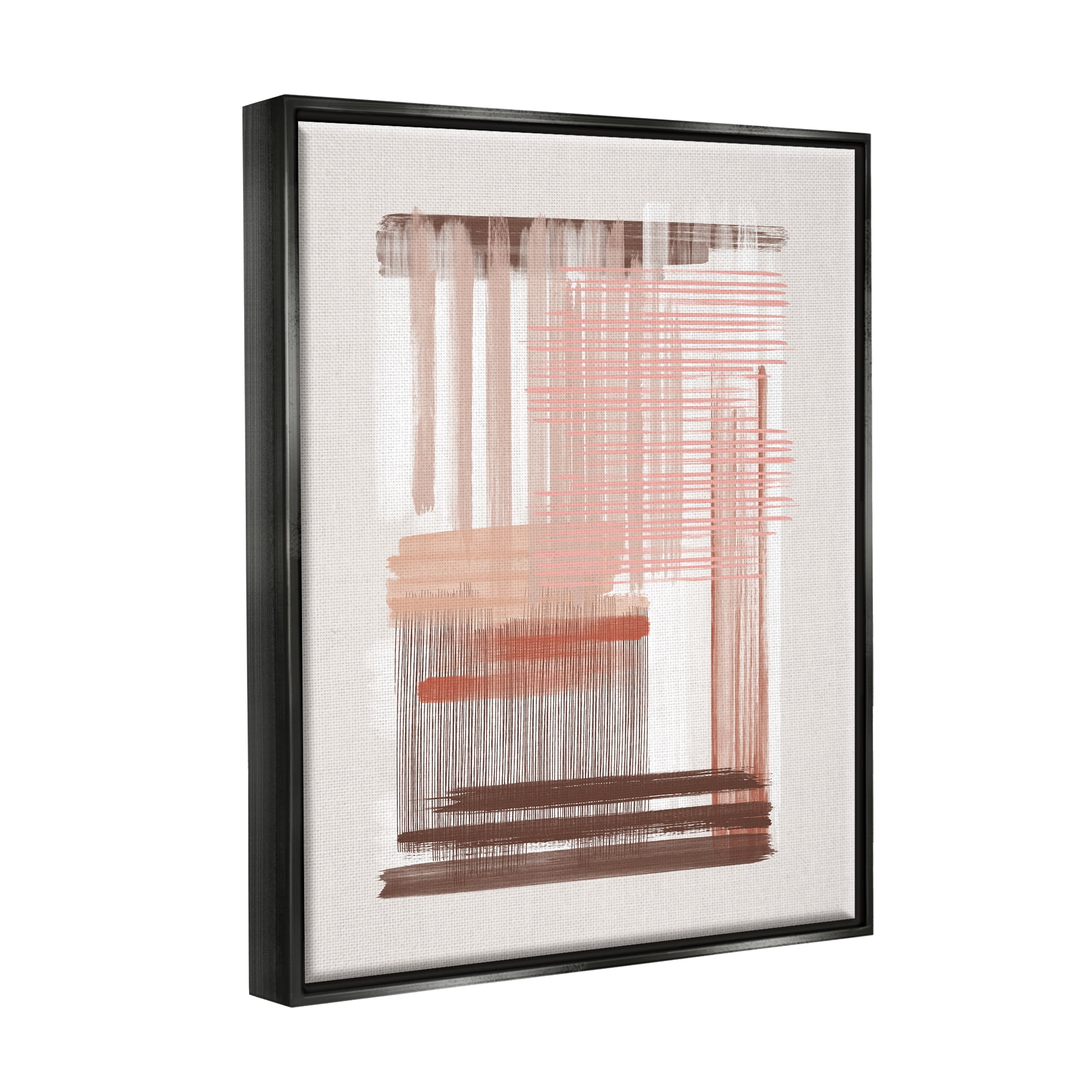 Stupell Industries Pink & Brown Abstract Lines Abstract Painting Black Floater Framed Art Print Wall Art, 17 x 21