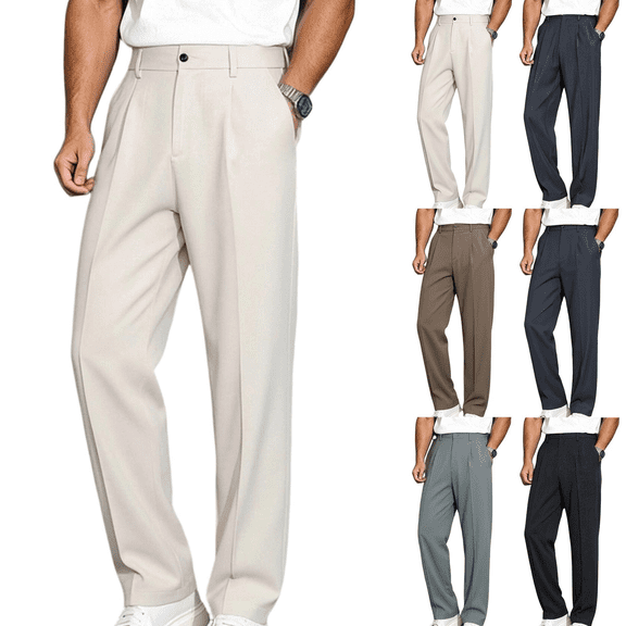 Men's Straight Fit Golf Pants, Big & Tall and Regular Dress Work Trousers, Lightweight Breathable Pants for Business & Travel | Zenithor,Beige L
