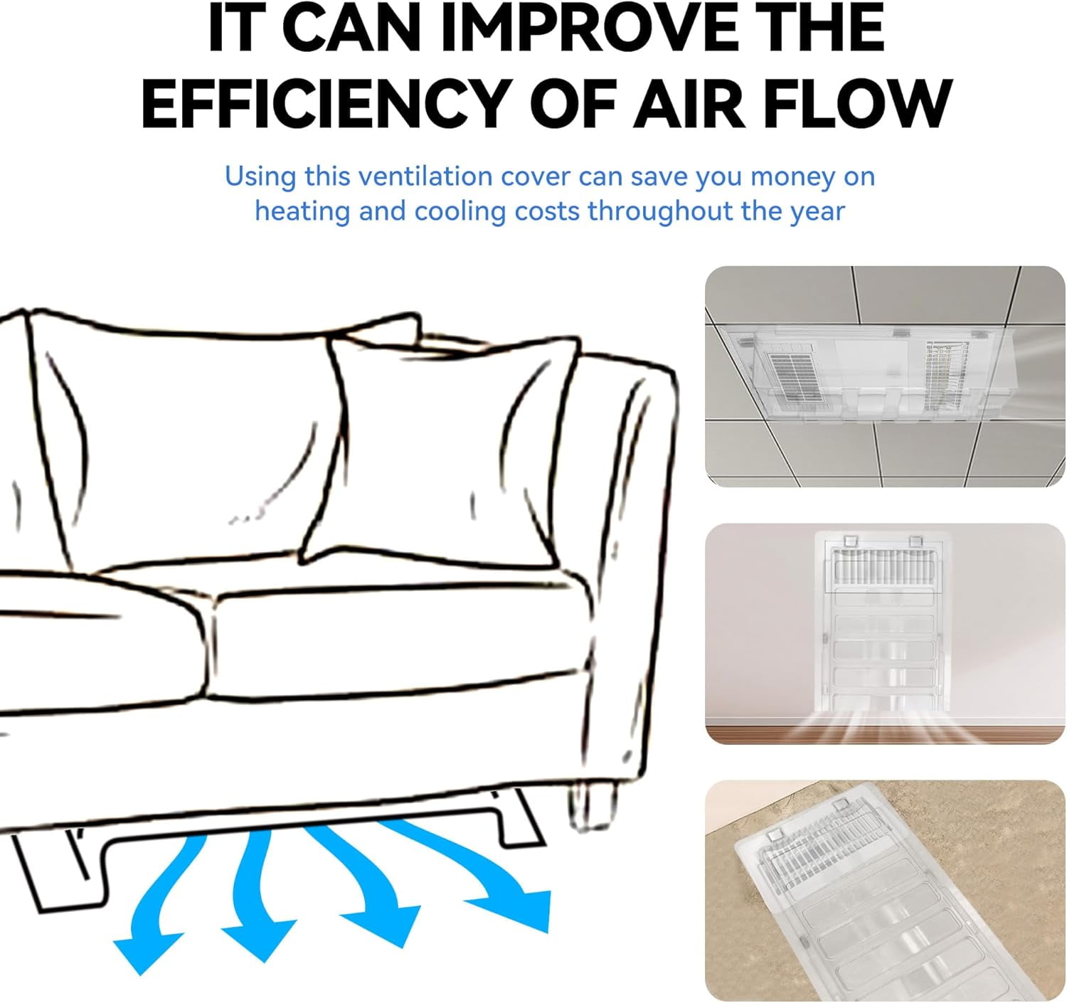 Sideways Magnetic Vent Extender for Under Furniture, Floor Resiter Vent Deflector Fits Vents 3" - 6" Wide (1PCS)