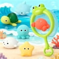 thumbnail image 6 of sixwipe 7 Pcs No Hole Mold Free Bath Toys with Frog Net, 6 Sea Animal Toys for Toddlers, Baby Water Play for Pool, Bathtub, Floating Toys for Developmental Motor Skills Gift, 6 of 9