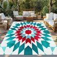 thumbnail image 3 of Fsddascl Red Turquoise Boho Outdoor Rug for Patio/Deck/Porch, Non-Slip Large Area Rug 4 x 6 Ft, Ethnic Tribal Aztec Abstract Geometric Indoor Outdoor Rugs Washable Area Rugs, Camping Rug Carpet, 3 of 5