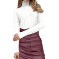 thumbnail image 3 of Women's Knitted High Neck Pullover Sweater â Long Sleeve Striped Turtleneck, Soft Warm Cozy Casual for Cold Weather Comfort, 3 of 8