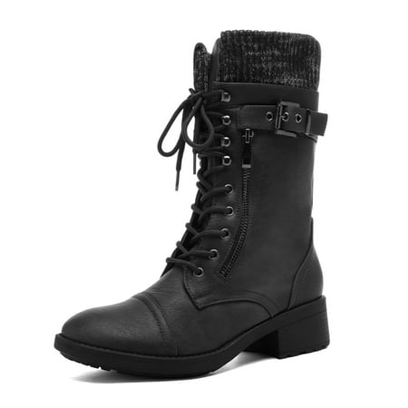 

PAIRS Womens Ankle Booties Lace Up Mid Calf Military Combat Boots AMAZON BLACK Size 9