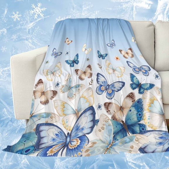 Blue Ombre Butterfly Cooling Blanket,Lightweight Breathable Summer Throw Blanket with Double Sided Cold Effect,Pastoral Farmhouse Butterflies Picnic Blankets Bed Sheet for Hot Sleepers 60"x80"
