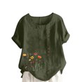 thumbnail image 2 of QUNYINEY Casual Women's T-Shirts Dandelion Short Sleeve Crew Neck Tops Button Loose Pullover Cotton Linen Shirts, 2 of 4