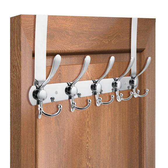 LUIISIS Over The Door Hooks, 5 Heavy Duty Tri Coat Rack All Metal Coat Hanger,  Over The Door Towel Rack for Bathroom Bedroom Dorm
