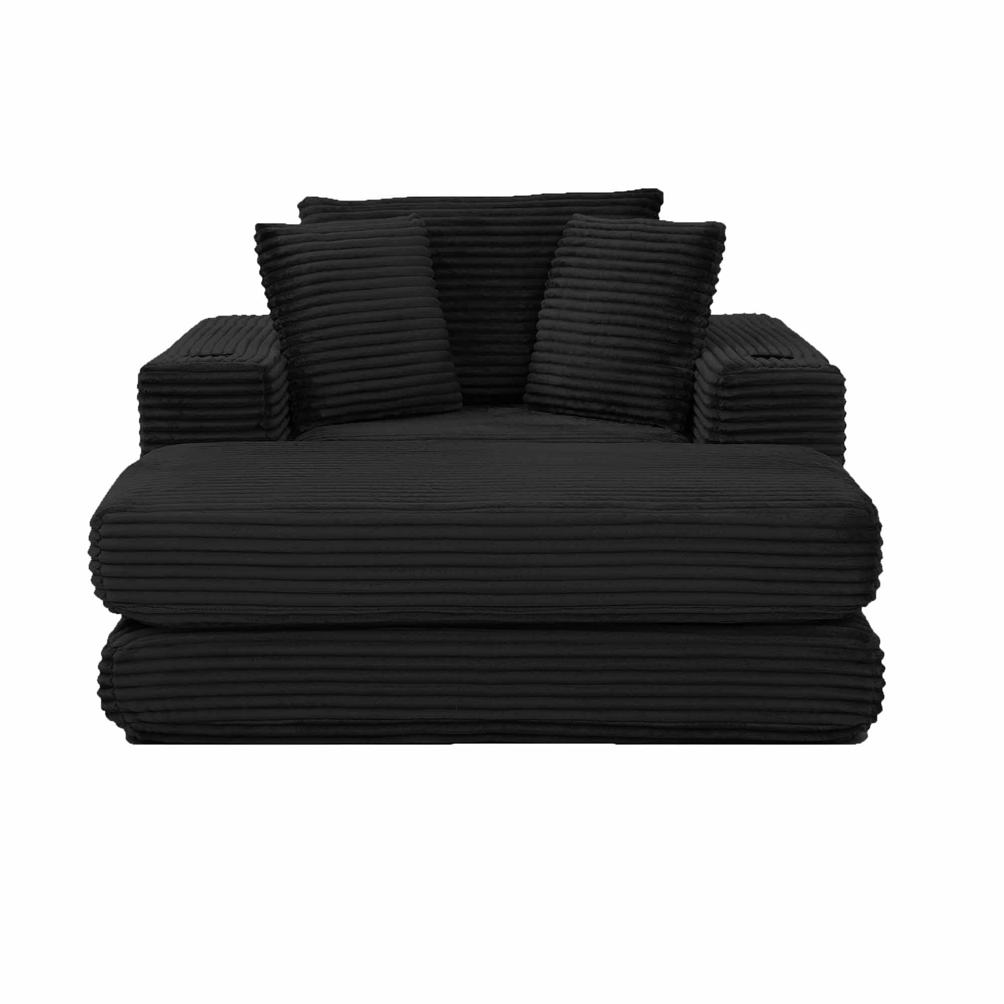 Lunale Boneless Chaise Lounge Chair with Ottoman, 52" Oversized 3-in-1 Convertible Sofa Chair for Living Room, Black Corduroy