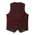 thumbnail image 6 of VBTAPA Men's Suit Vest Western Cargo Vests V Neck Herringbone Waistcoat with 3 Pockets Wine XL, 6 of 8