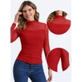 thumbnail image 2 of DARING DIVA Solid Mock Neck Sheer Panel Top XS Reds, 2 of 6
