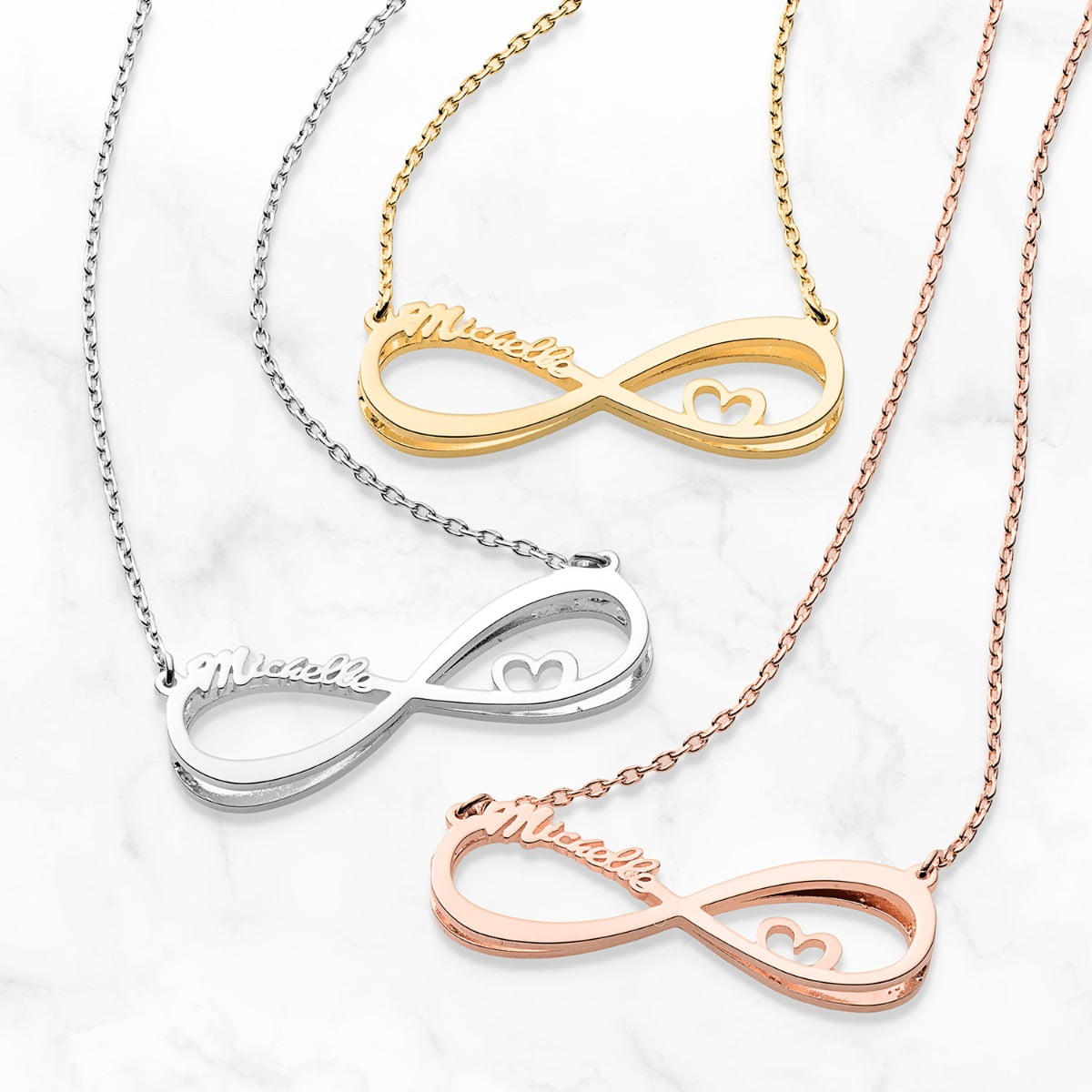 Personalized 3-D Infinity Name with Heart Necklace