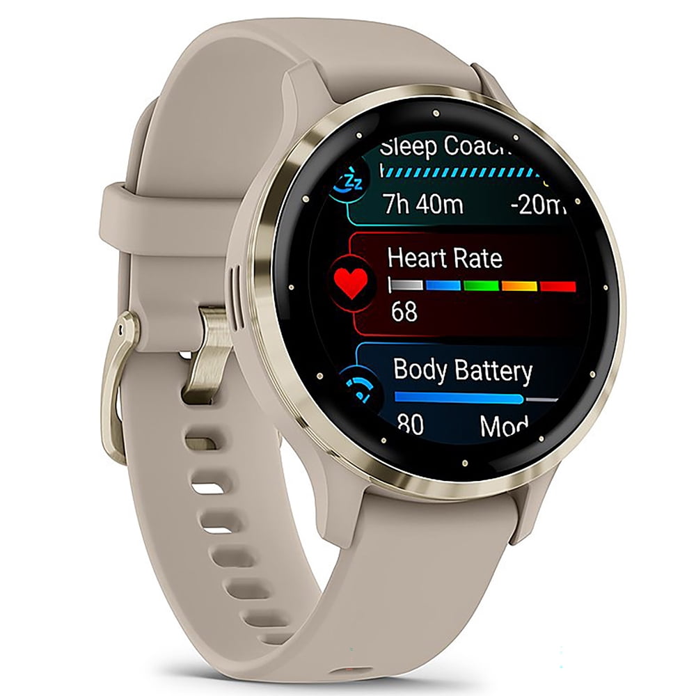 Restored Garmin 010-N2785-02 Venu 3S Health Fitness GPS Smartwatch Soft Gold Bezel / Gray Band 41mm (Refurbished) Bundle with 2 YR CPS Enhanced Protection Pack