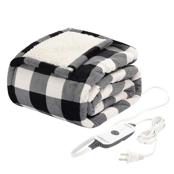 Sunbeam Northern Luxe Reversible Sherpa Heated Throw Black Walmart