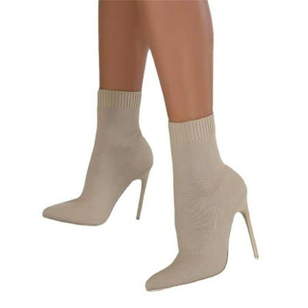 

Tepsmf Knee High Boots Women Autumn And New Heel Over The Knee Boots Flying Woven Stretch Wool Sleeve Fish Mouth Womens Winter Boots Boots