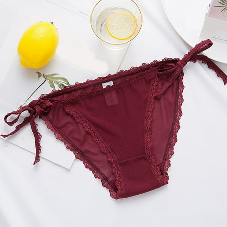 Alitao Cotton Underwear Seamless Underwear Lace Underwear Women Adjustable Lace Panties Sheer Mesh Cotton Crotch Panties Womens Underwear Clearance Wine L