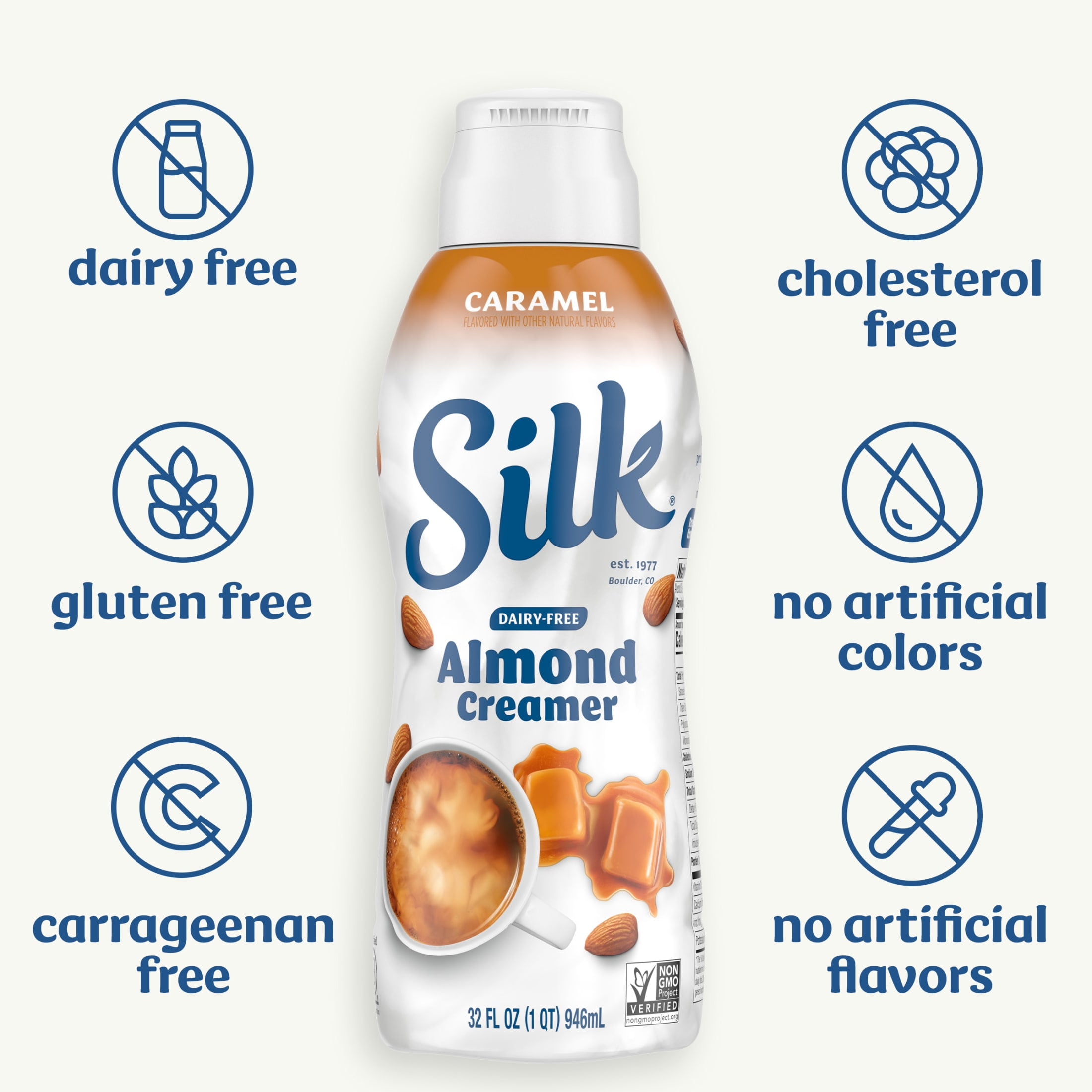 Silk Dairy Free, Gluten Free, Caramel Almond Creamer, 32 fl oz Carton