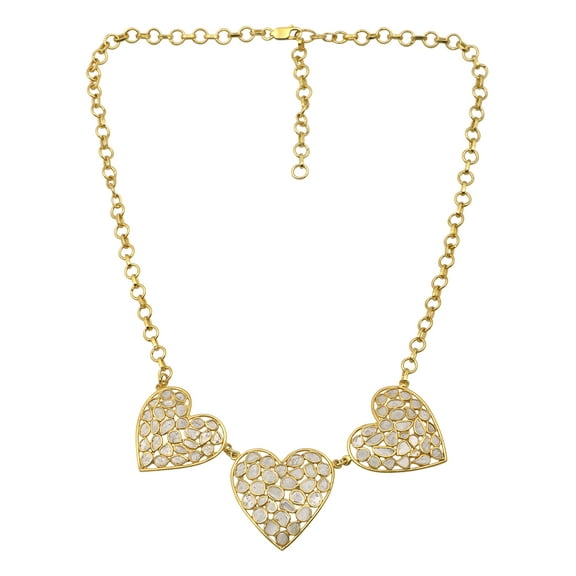 12.00 CTW Natural Diamond Polki Multi Heart Women Valentines Day Gifts Necklace 925 Sterling Silver Gold Plated