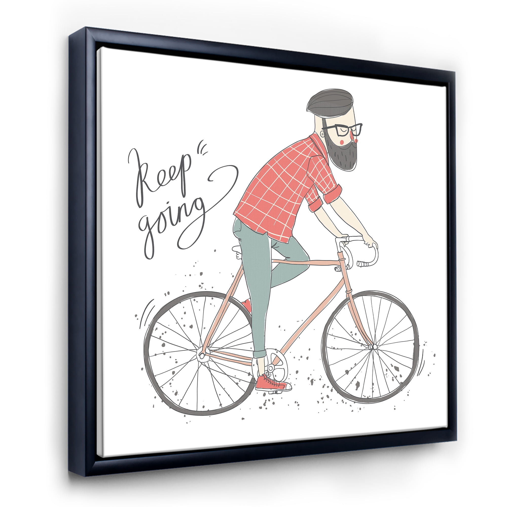 Designart 'Hipster Man Riding A Bicycle' Children's Art Framed Canvas Wall Art Print