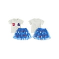thumbnail image 3 of Little Girl 4th of July Outfits, Letter Embroidery Round Neck Short Sleeve Tops Star Print Mesh Skirt Toddler Summer Set, 3 of 10