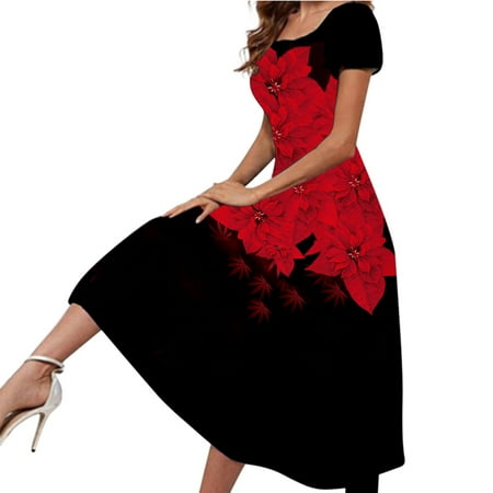 

fvwitlyh Dress Shoes for Women Women Short Sleeve Pocket Casual Plain Flexible Loose Ruffle Swing T-Shirt Dress 2022