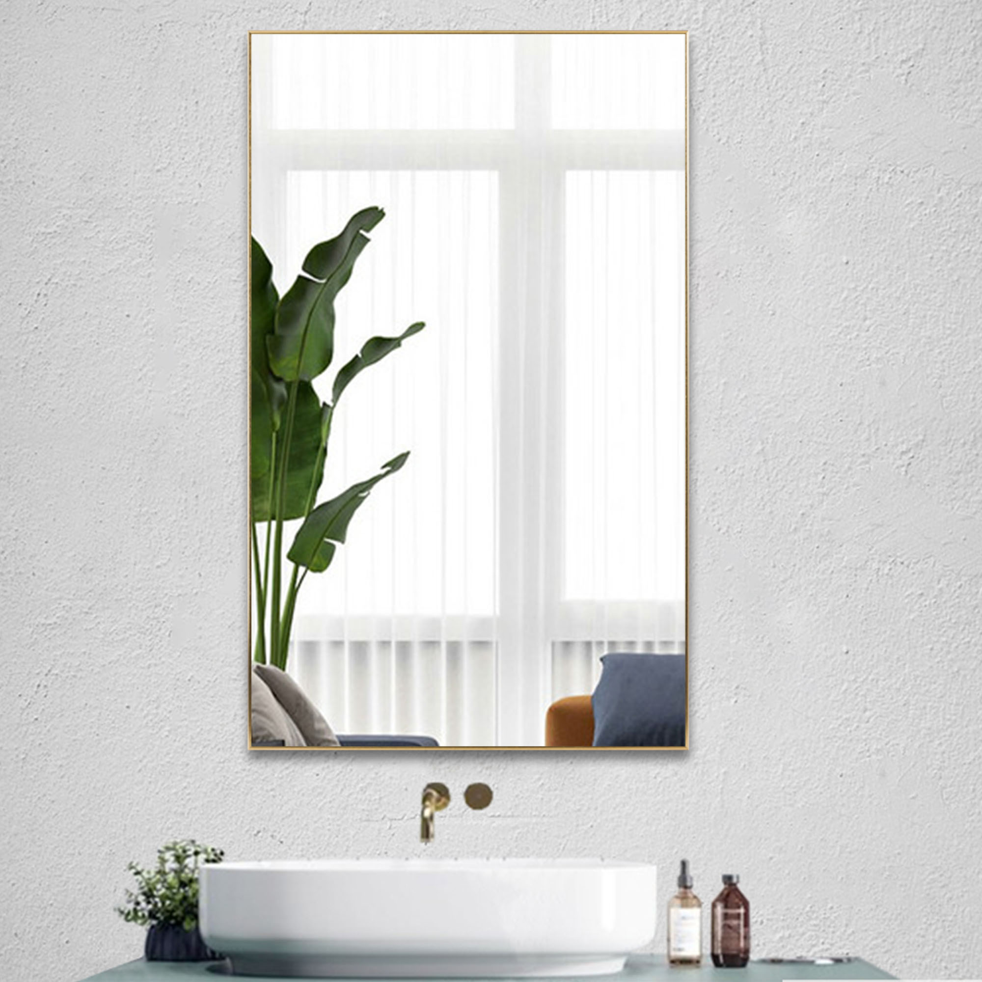 51 in x 32 in Gold Modern Wall Mirror