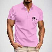 QUINDOS Shirts for Men Polo Collared Short Sleeve Casual Shirts Tropical Loose Regular Fit Golf Hawaii Print T-shirts