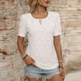 thumbnail image 2 of Timegard Womens Tops Round Neck Ruched Short Sleeve Hollow out Comfy Knit Tee Shirts Casual Solid Color, 2 of 5