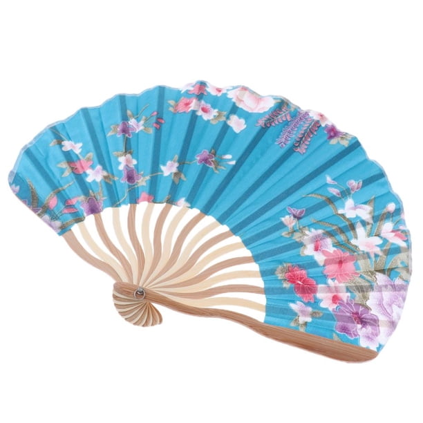 de mano plegable con estampado floral, de bolsillo de japonés, accesorios para fotografía, disfraces, accesorios de baile 6 号 湖蓝 Yinane Abanico floral de mano