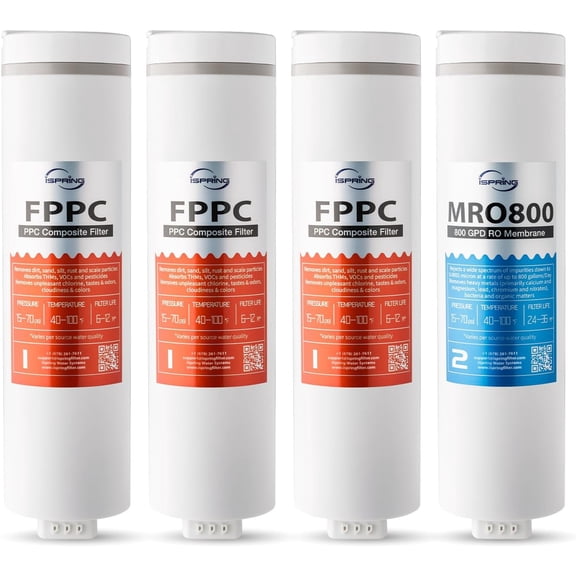 iSpring F4-RO800 3 Years Replacement Filter Pack for RO800G Series, Includes 3x FPPC and 1x MRO800