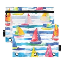 FORMRS 2 Pack Pencil Pouch for 3 Ring Binder with Clear Window Zipper Case, Yellow Hand Drawn Sailboats