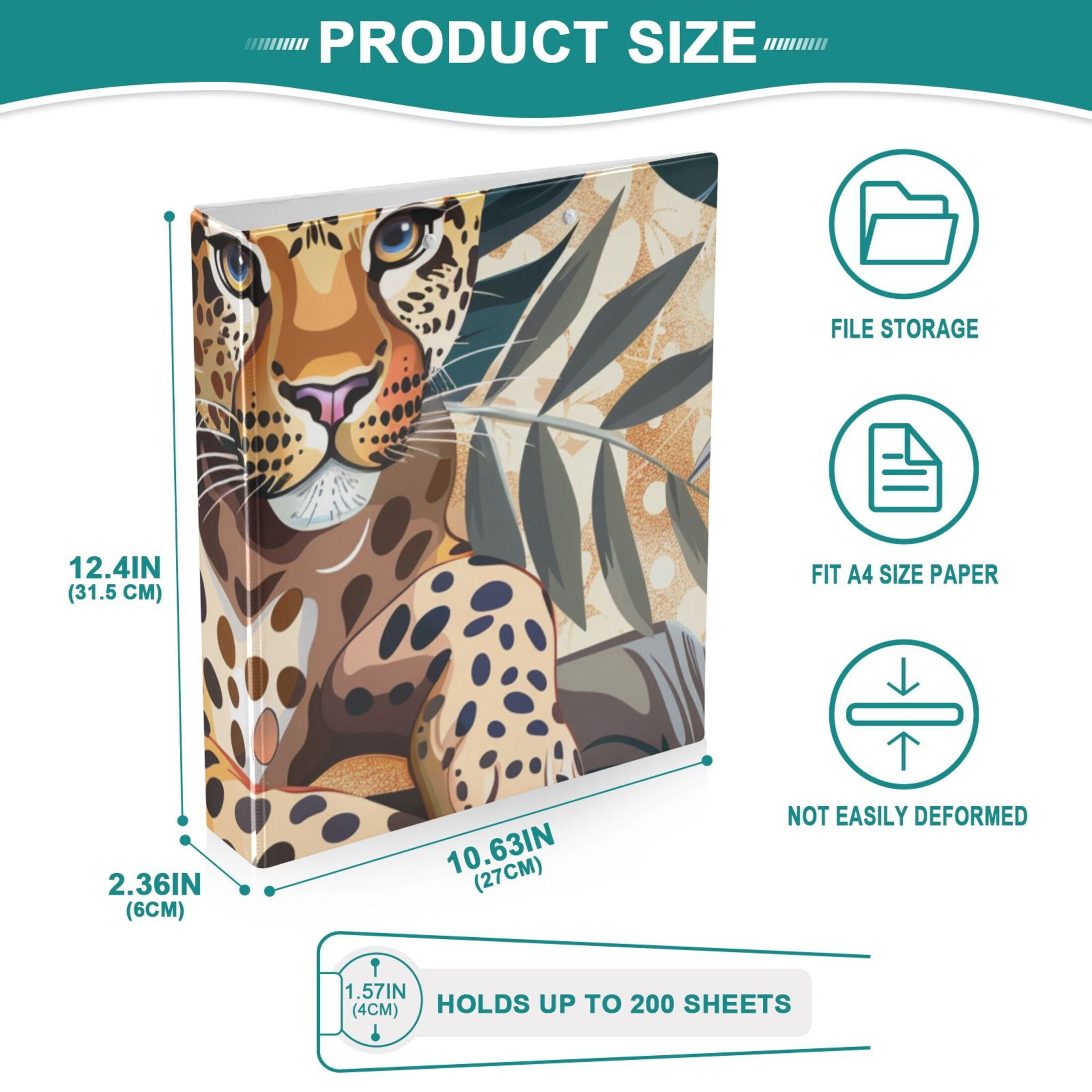Leopard Baby 3 Ring Binders 1.5 inch Hardcover File Folders with Interior Pockets A4 Size Organizer for School Office Hospital