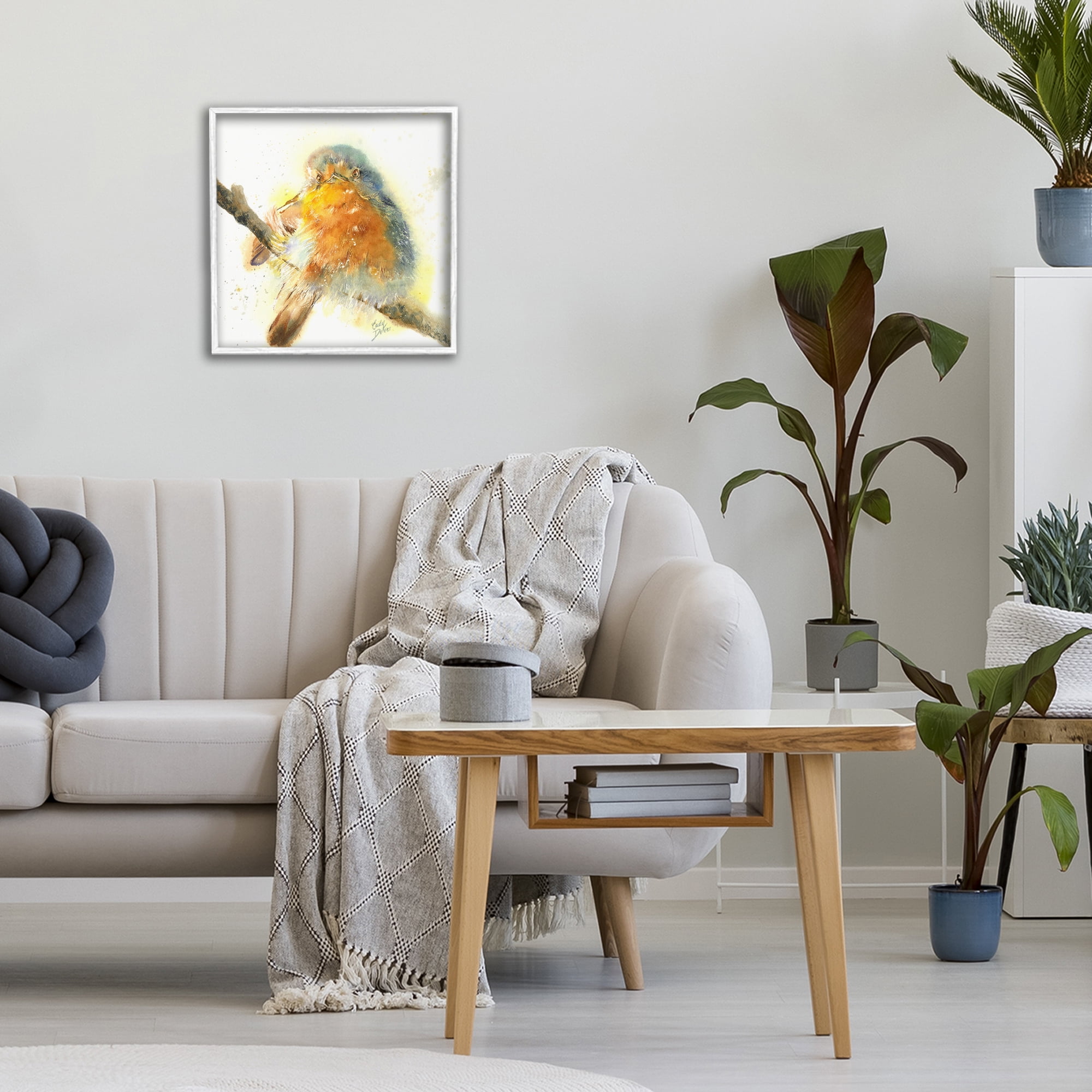 Stupell Industries Seated Songbird Watercolor White Framed Giclee Art, design by Cady Driver