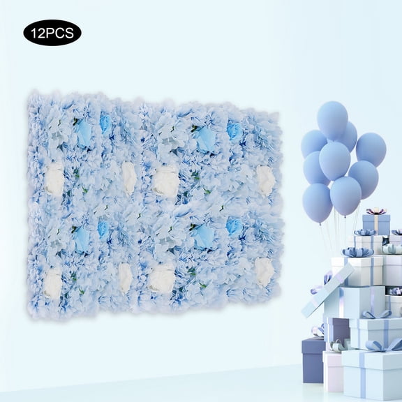 12PCS Artificial Flower Wall Panels White Blue Dreamlike Flower Wall Backdrop