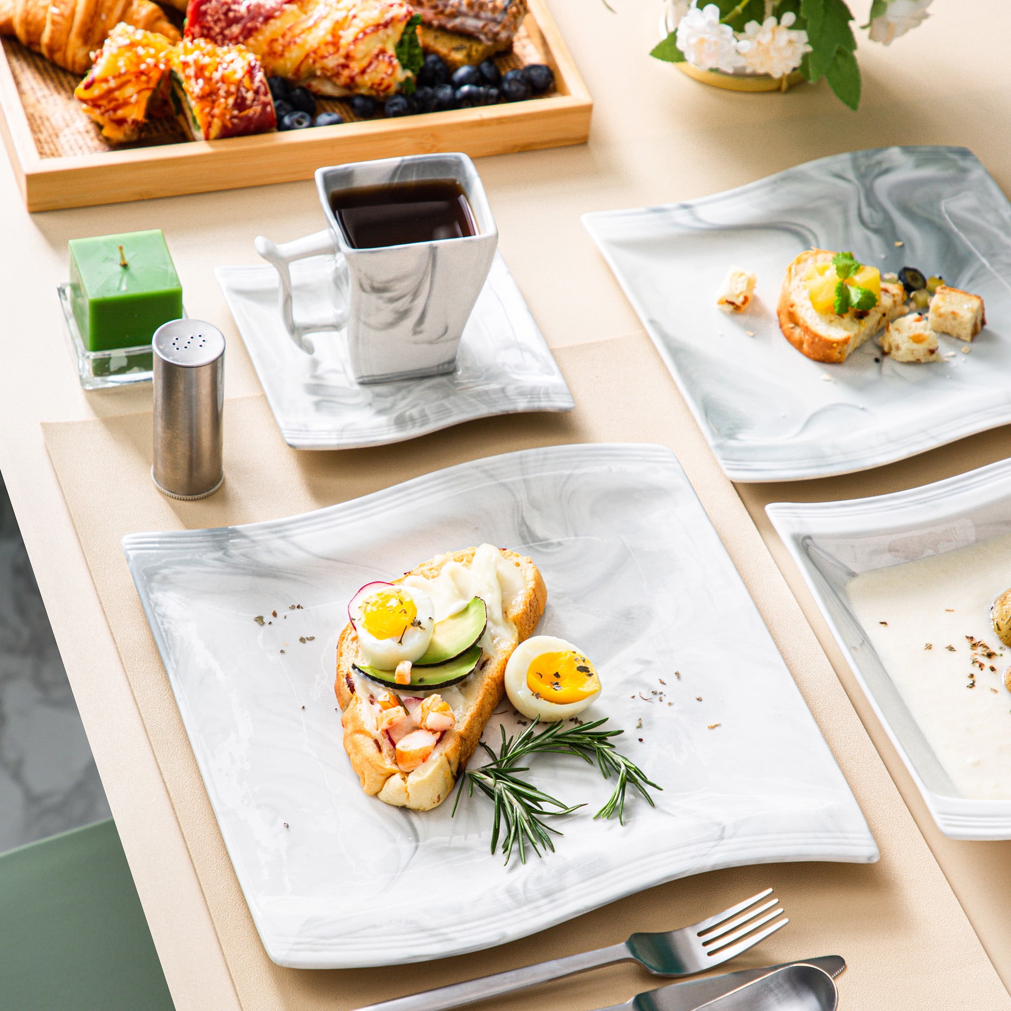 Buy MALACASA, Series Flora, 30Piece Porcelain Dinnerware Set, Marble