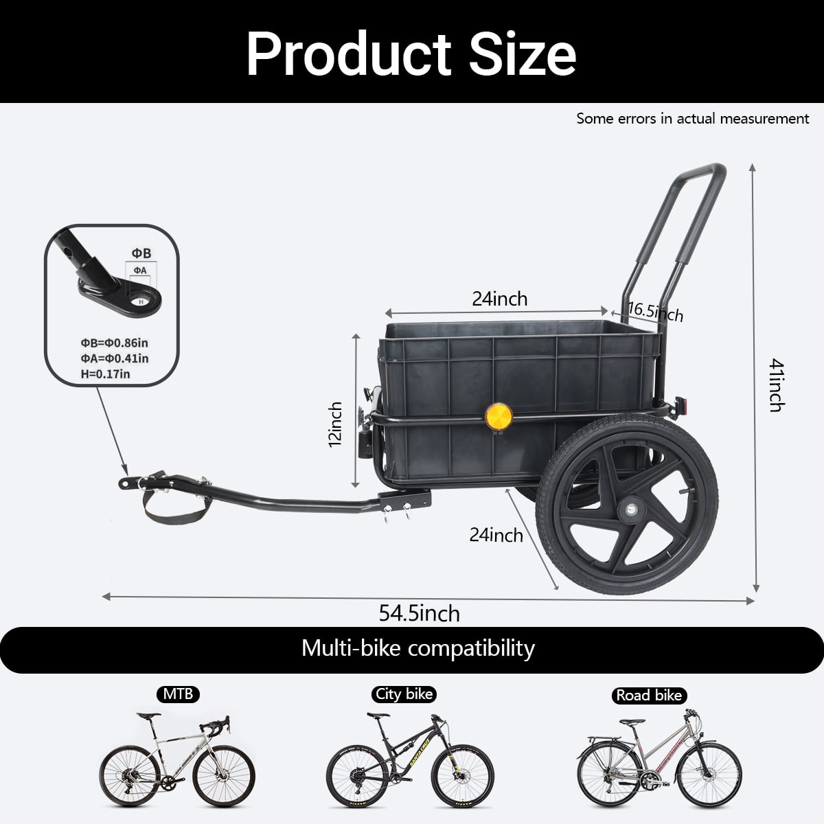 2-in-1 Bike Cargo Trailer Pushcart, Bicycle Trailer with Removable Box and Waterproof Cover, Black, Pushcart Stroller with Tow Hitch and Removable Handlebar, Black