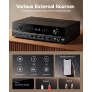 Donner Stereo Receivers, 5 Channel Audio Amplifier with Bluetooth 5.3, USB, FM, 2 Mic-in, Echo, RCA