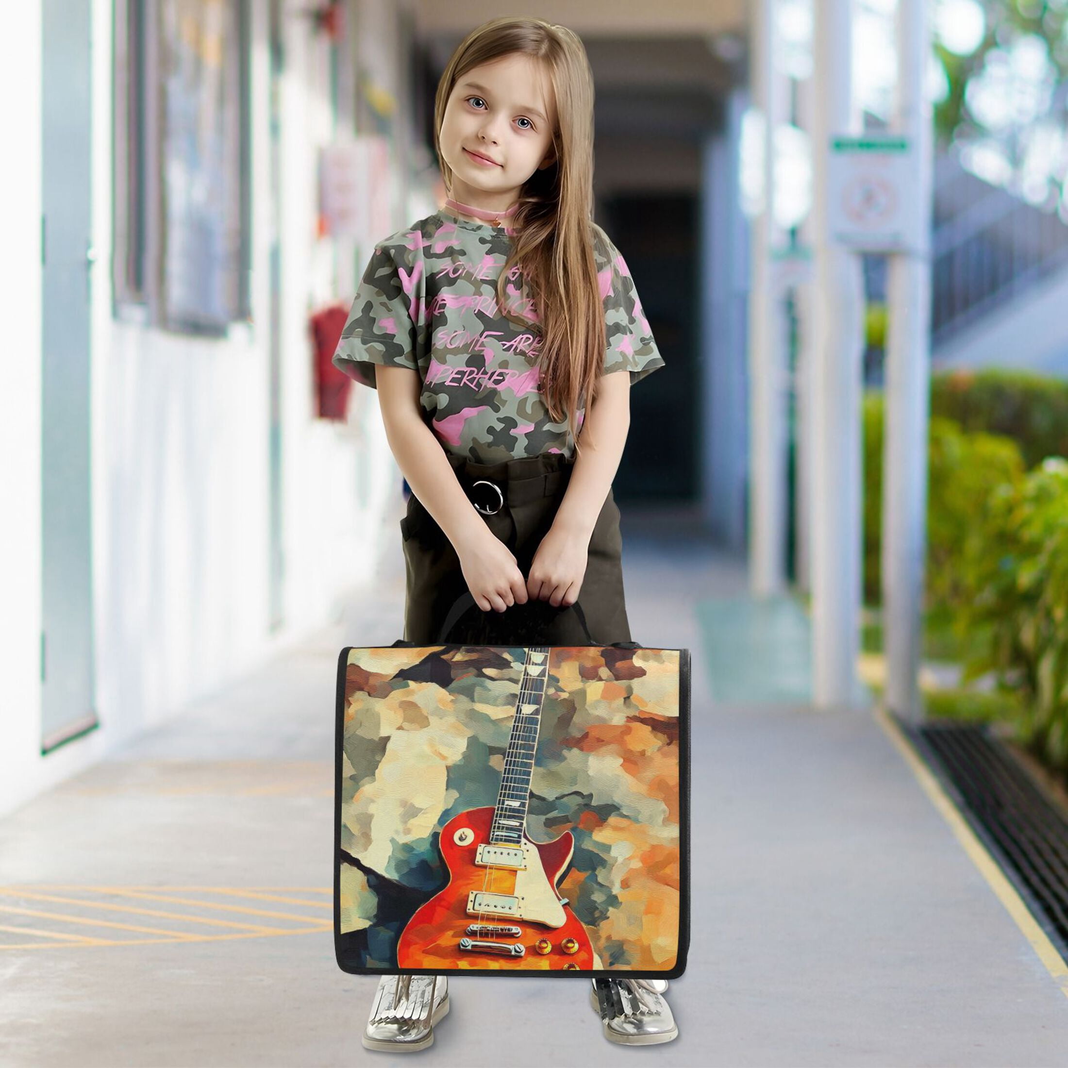 Zipper Binder Fire Red Guitar 1.5 Inch Binder Folder Bag with Shoulder Strap and Handle