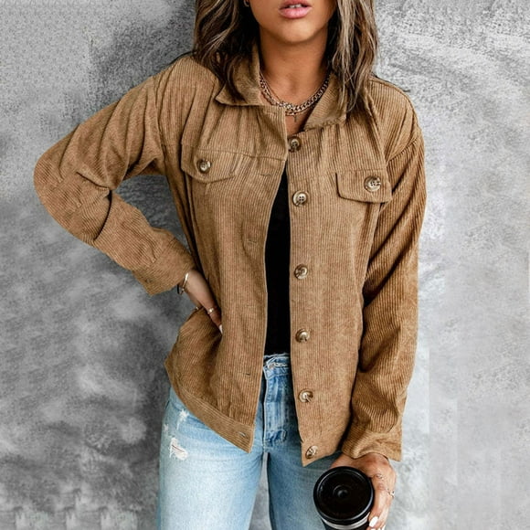 Huaizzzy Mode Femmes Veste en Velours Côtelé Col Rabattu Manches Longues Poches Manteau Boutonné Gilet Habillé Femmes Manteau Femmes Vêtements d'Affaires Décontractés pour Femmes Veste Marché Longue Veste Tout Denim Laine Longue