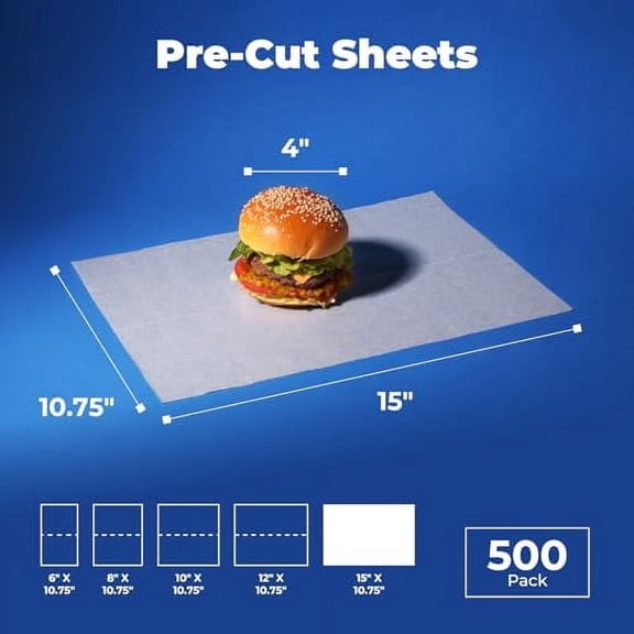 Fit Meal Prep [500 Pack] 15 x 10.75" Wax Paper Sheets for Food, Interfolded Precut Deli Pop Up Grease-Proof Sandwich Paper Wraps, Waterproof for Lunch, Food Basket, Microwave Cover, BBQ