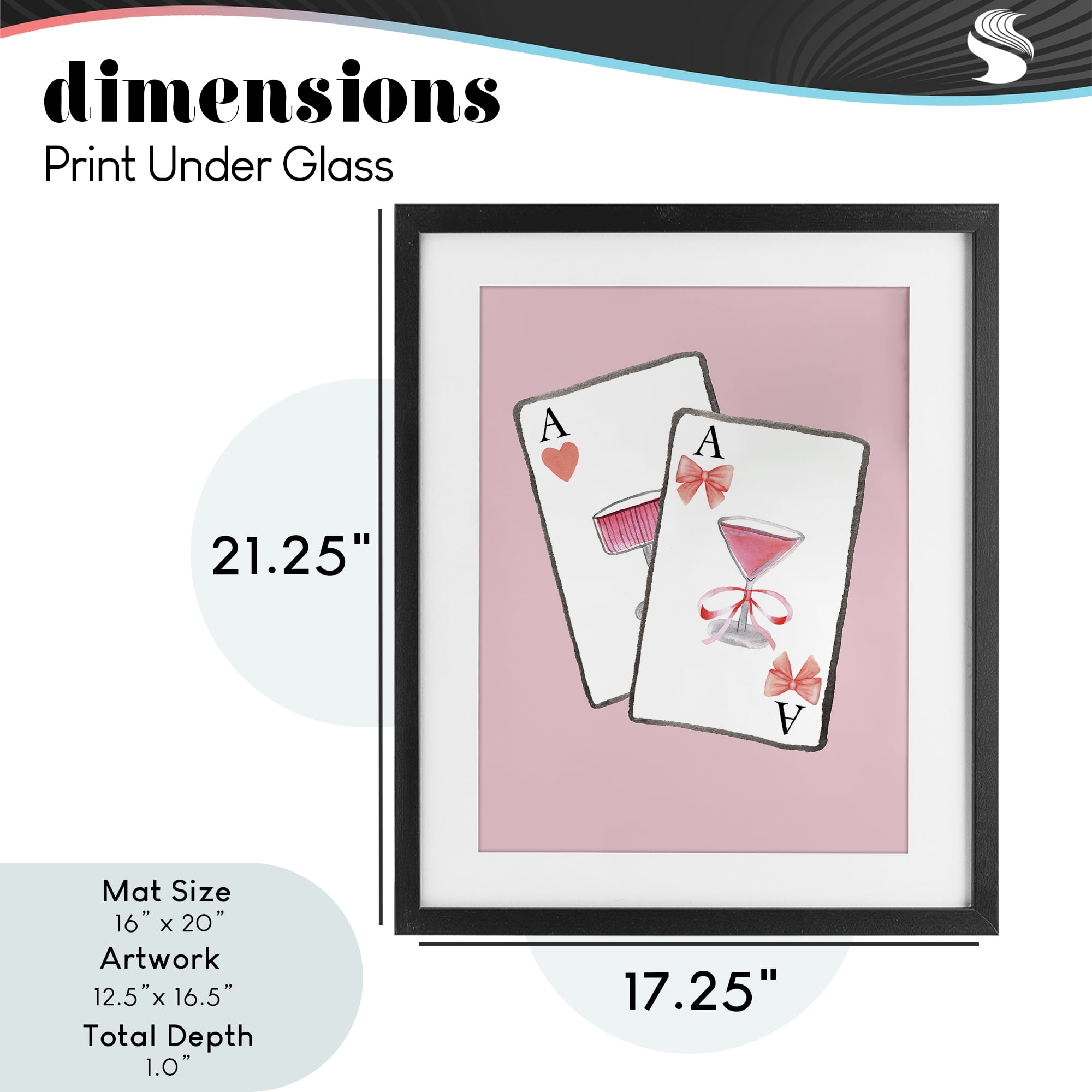 Cocktail Aces Cards Black Framed Print Under Glass, design by Nina Jacobs