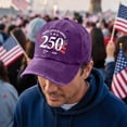 thumbnail image 2 of LNZGNM 250 Years of Freedoms Hat for Men Women Flag Print Baseball Hat Adjustable Washed Trucker Hat Stylish Camping Veterans Gifts,Purple, 2 of 5