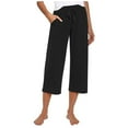 thumbnail image 3 of Capri Pants for Women Summer Casual Elastic Waist Wide Straight Leg Cropped Sweatpants with Pockets, 3 of 6