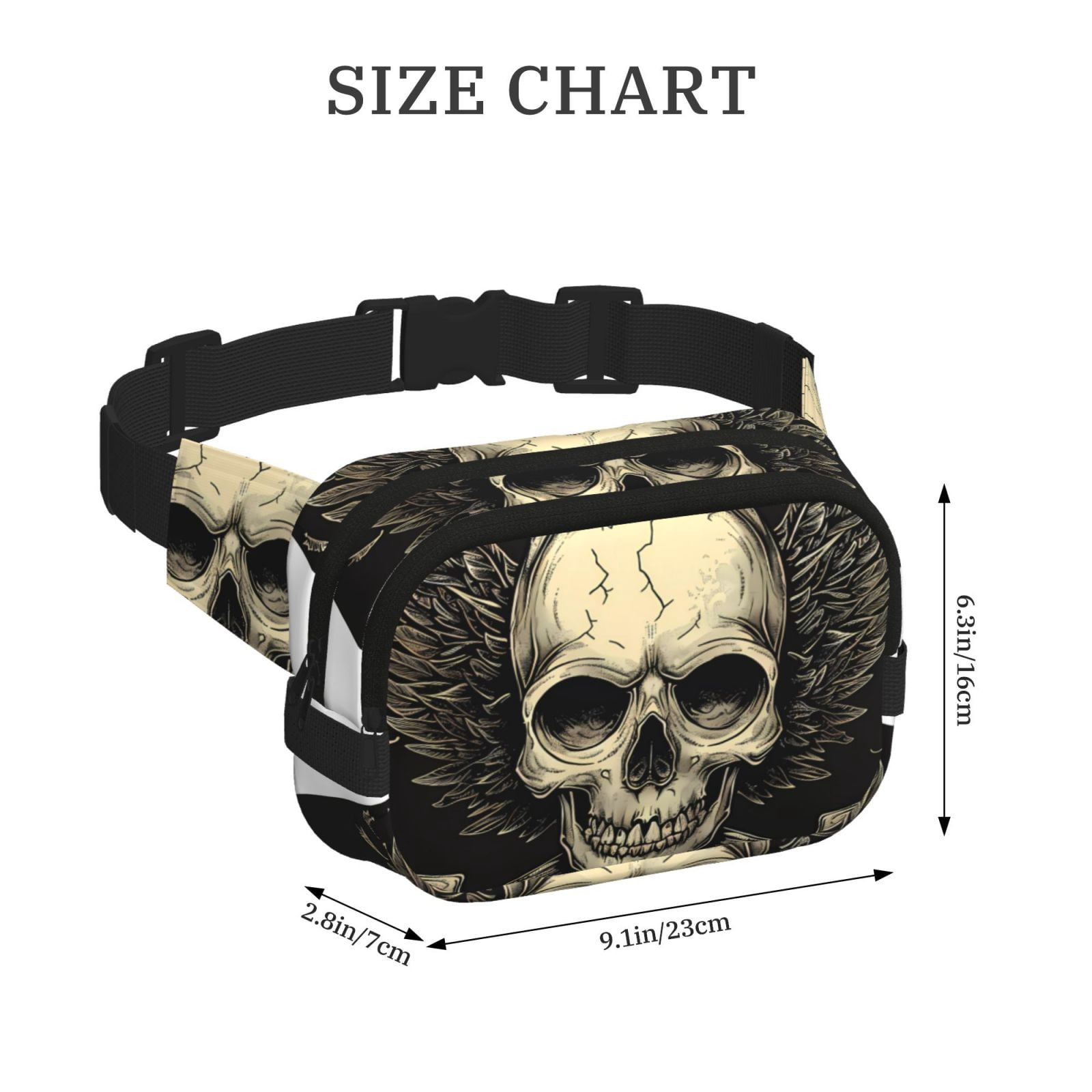 Hirioo Gothic Winged Skull for Double Layer Waist Bag Adjustable Fanny Pack For Travel Running Hiking