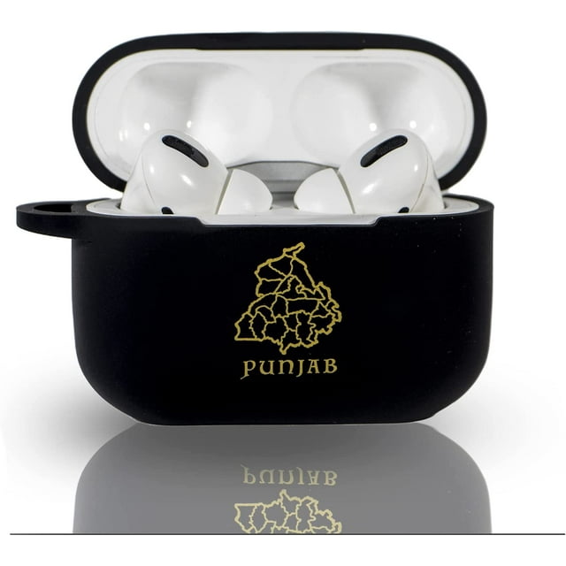 Brown Era Airpod Pro Cases with Punjab Logo || Compatible with AirPods Pro, Protective Liquid Silicone Case for AirPods Pro 2019 Soft Skin Front LED Visible Silicone Case (Black - Gold)