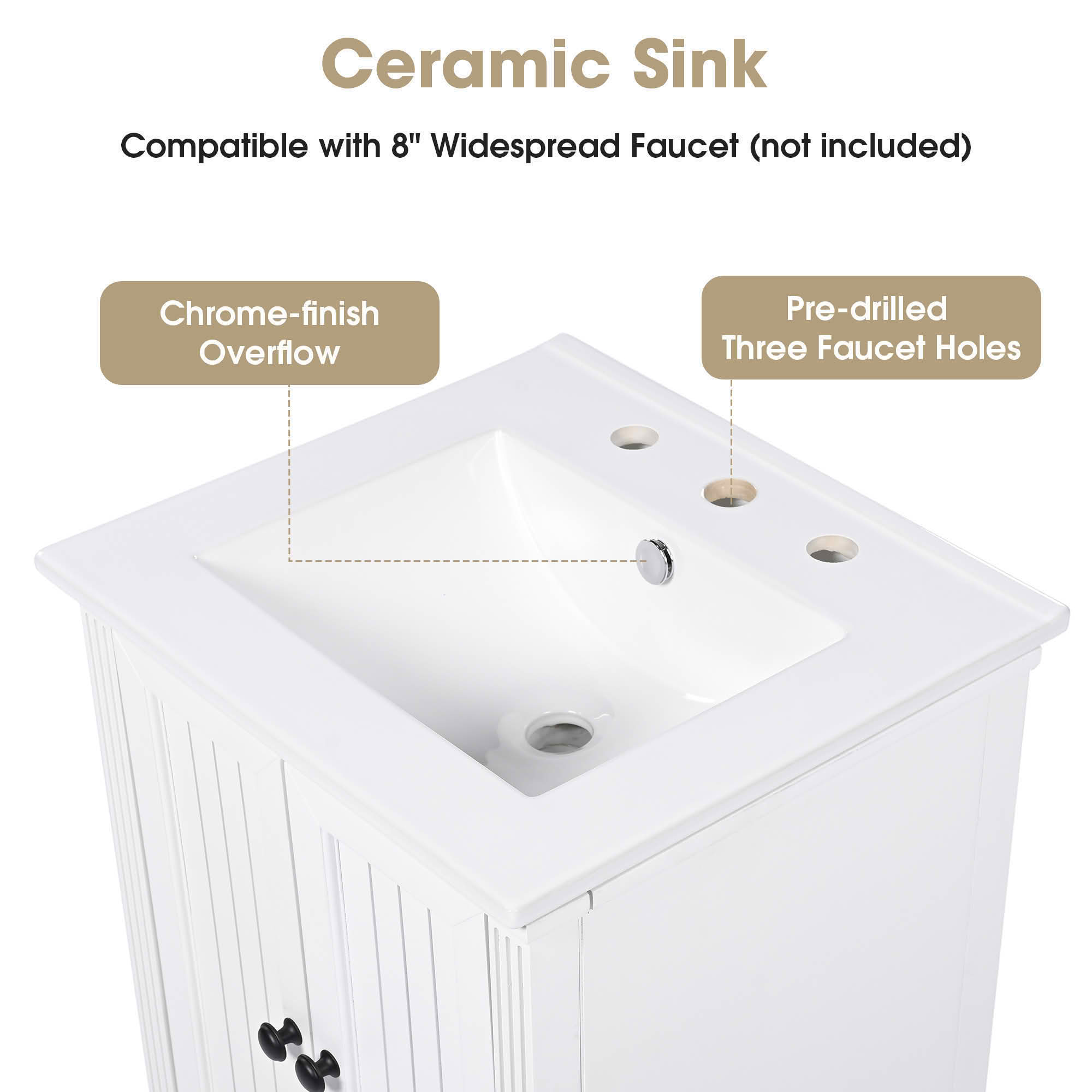 MAYEERTY 20" Bathroom Vanity with Sink 2 Doors Magnetic Stopper Adjustable Foot Pads Drawer White